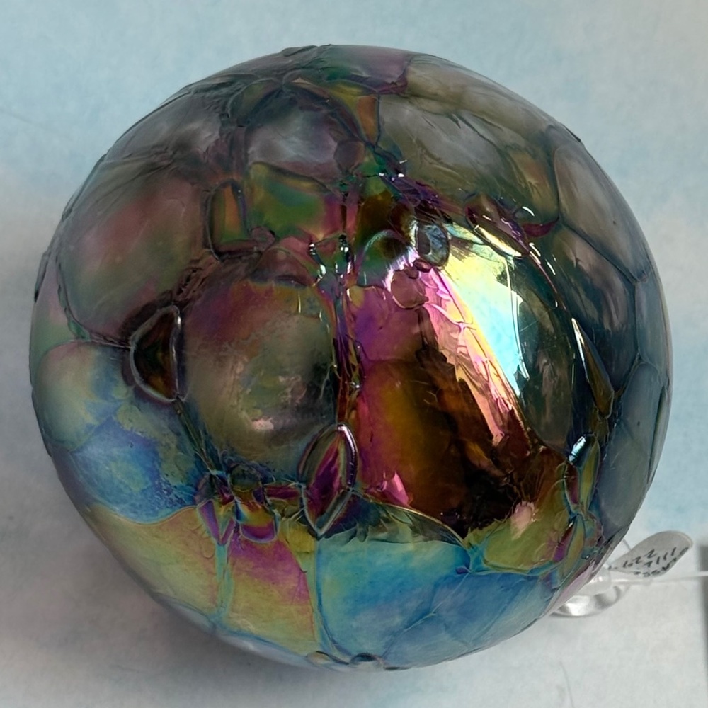 GLASS EYE STUDIO Ornament Hand Blown Iridescent Blue Purple Orb Glass OOAK